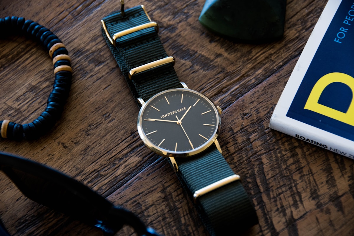 Watch on a wooden workbench