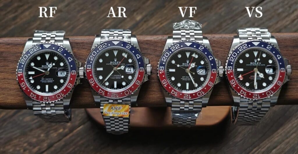 GMT-Master II Pepsi builds from four different factories compared side by side