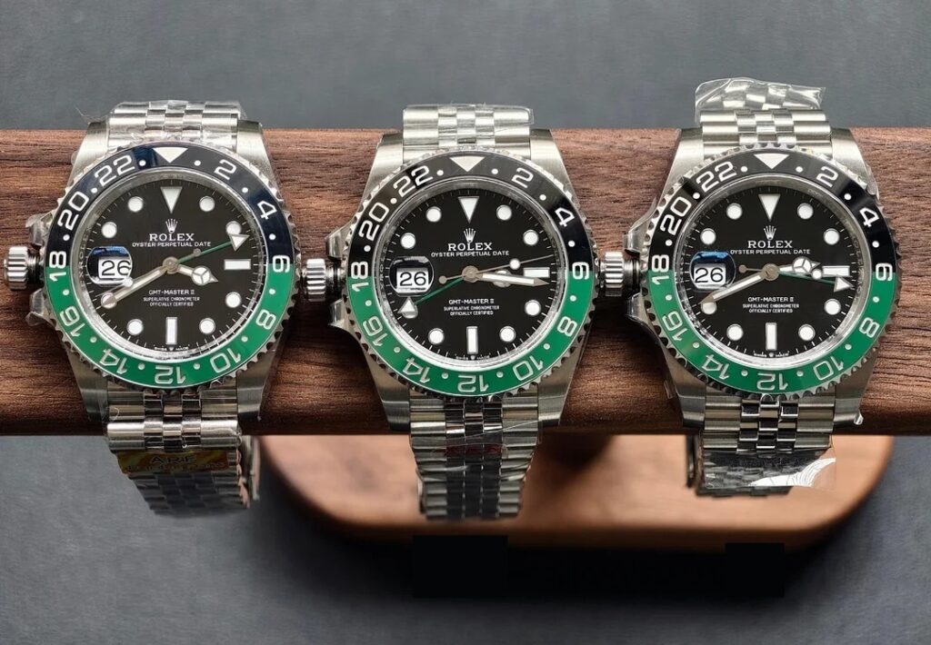 Three VSF Factory GMT-Master II builds side by side