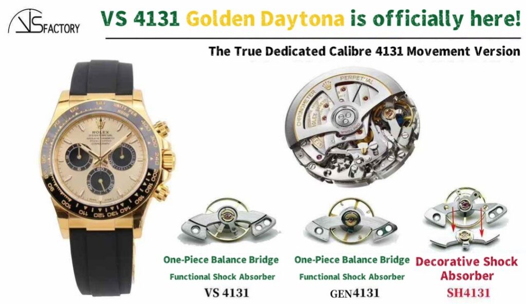 VSF calibre 4131 movement compared with the genuine shock absorber design